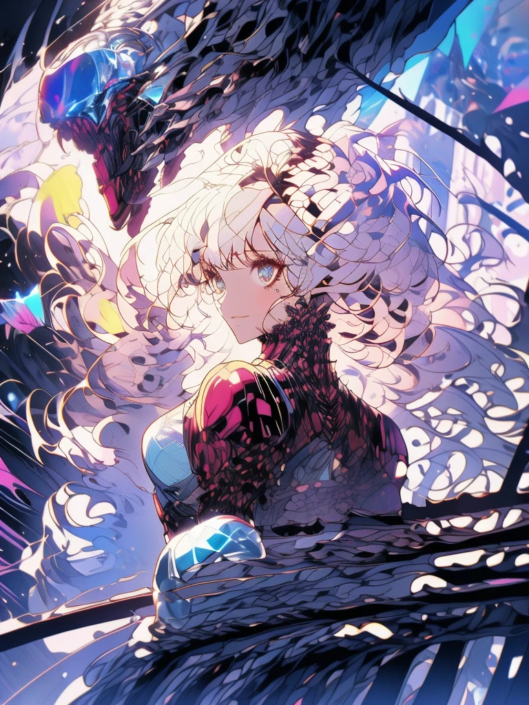 gwenpool, ((assassin style)),((Doragon)),water world,Colosseum,saibe,tattoo,no clothes,Savage,small bust,robot hand,Shoulder-length messy hair, no clothes,Detailed beautiful face,Delicate and beautiful eyes,shield,happy, mail, Super fine skin,Beautiful slim style anime girl, Super detailed painting, Luminism, Concept art by Carne Griffiths and Wadim Kashin, 4K resolution, Fractal isometric detail bioluminescence , 3D rendering, octane rendering, complexly detailed , ish, Trending isometric center hyperrealistic cover photo awesome full color on artstation, Hand Painted , Gritty, Realistic Mucha , complex, Hit definition , ish,rough sketch, Thick lines, on the paper, (saiber punk:1.4), frills,lace,frills,lace,frills,lace
BREAK
((Cool oversized chainsaw in hand)), ((Super large cool weapon machine)),open stance, Action pose,
White background,simple background,Wide-angle lens