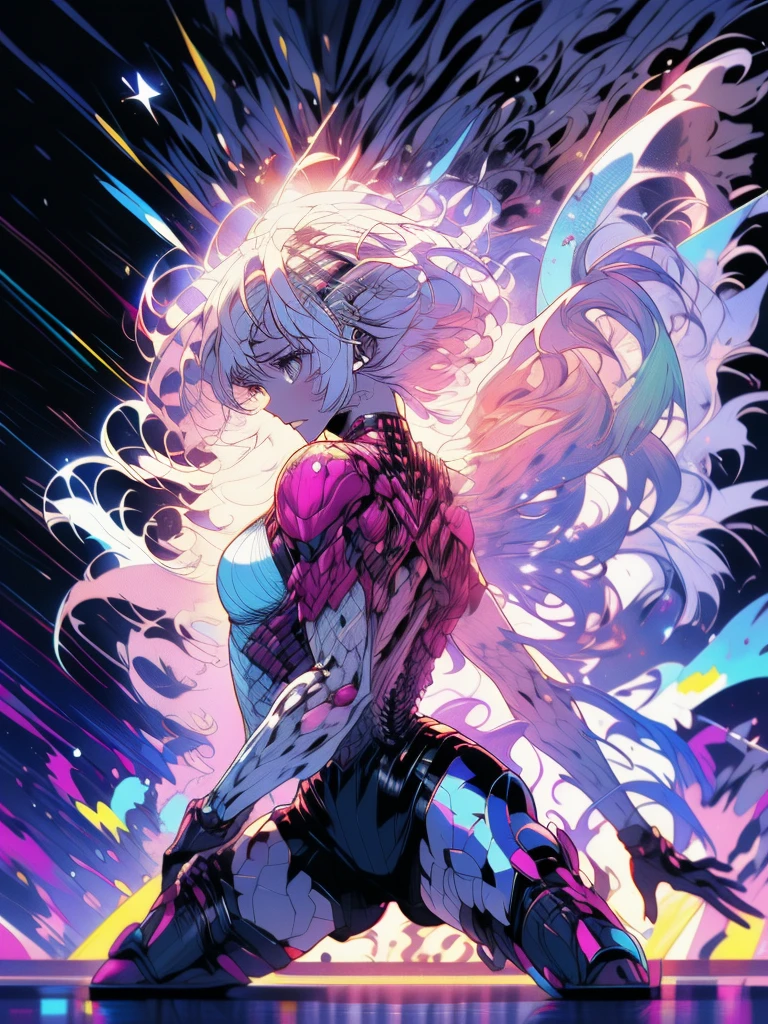 gwenpool, ((assassin style)),((Doragon)),water world,Colosseum,saibe,tattoo,no clothes,Savage,small bust,robot hand,Shoulder-length messy hair, no clothes,Detailed beautiful face,Delicate and beautiful eyes,shield,happy, mail, Super fine skin,Beautiful slim style anime girl, Super detailed painting, Luminism, Concept art by Carne Griffiths and Wadim Kashin, 4K resolution, Fractal isometric detail bioluminescence , 3D rendering, octane rendering, complexly detailed , ish, Trending isometric center hyperrealistic cover photo awesome full color on artstation, Hand Painted , Gritty, Realistic Mucha , complex, Hit definition , ish,rough sketch, Thick lines, on the paper, (saiber punk:1.4), frills,lace,frills,lace,frills,lace
BREAK
((Cool oversized chainsaw in hand)), ((Super large cool weapon machine)),open stance, Action pose,
White background,simple background,Wide-angle lens
