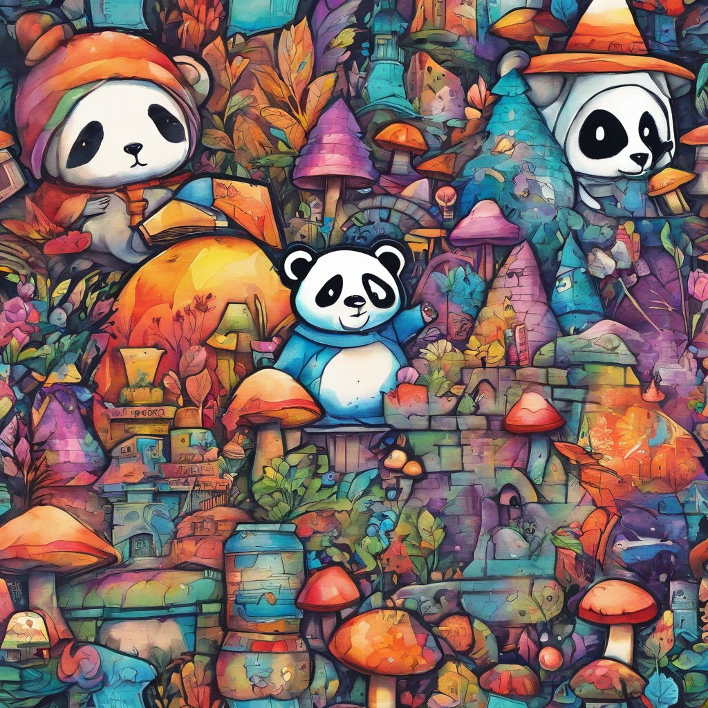 Stickers,Watercolor, witch, Bear, しろBear,Panda,stuffed toy,Mascots,Plot a prank, In the dark forest, Strange mushrooms,