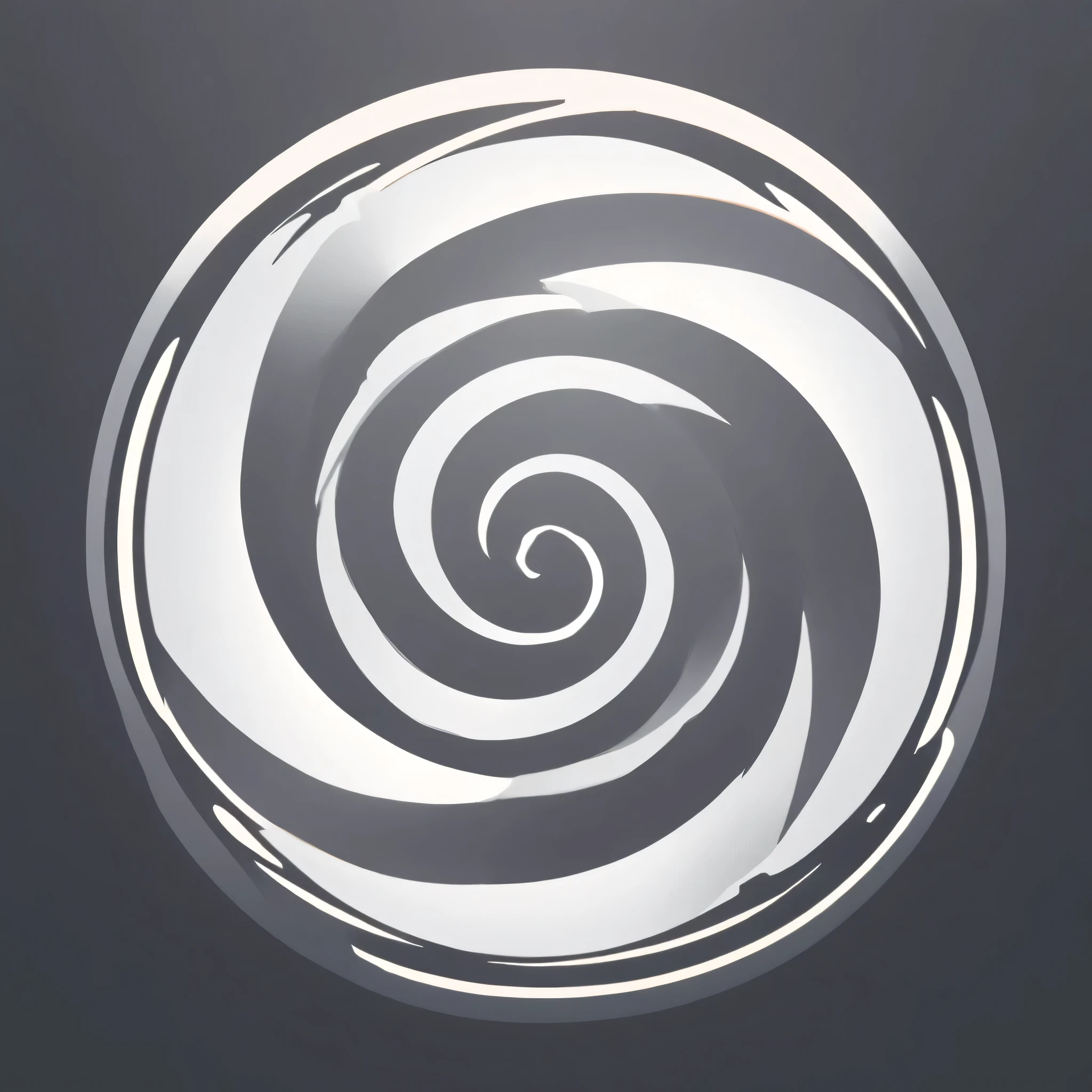 masterpiece, best quality, official art, perfectly symmetrical grey circle icon for card game. Perfect circle. The circle has a very thin and delicate frame around it that's simple and isnt adorned or detailed. At the center of the circle is a spiral that works its way toward the edge of the frame. The circle is simple and lacks any details, white background, 8k, anime-inspired style, no people, no weapons, no humans, no robots, no logo