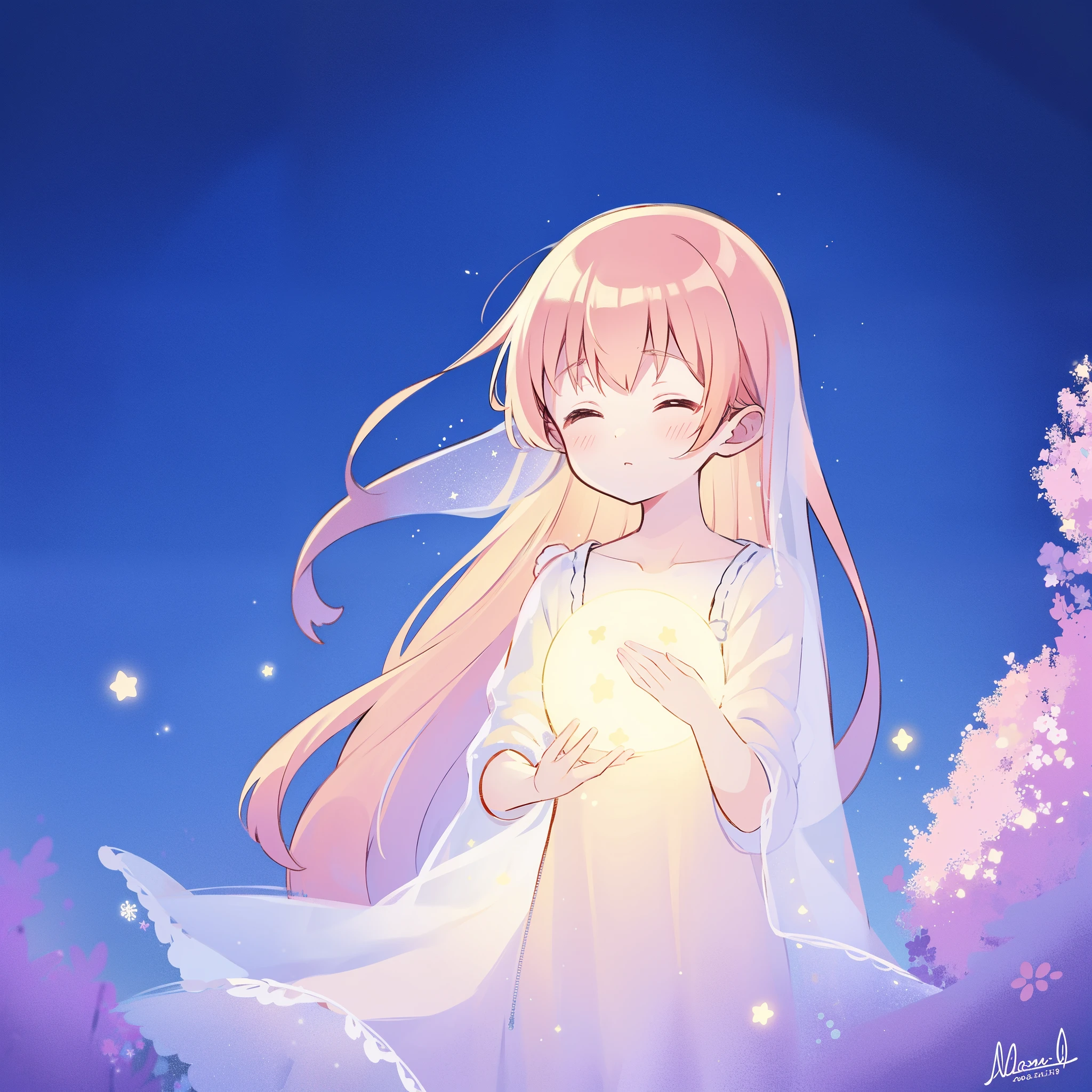 complex background, wishing star background, a woman wearing an ethereal mystical pink translucent dress that reflects the stars, dreamy, peaceful, serene composition, glowing stars, glowing, complex drawing, highly detailed, ethereal, starry night, midjourney style