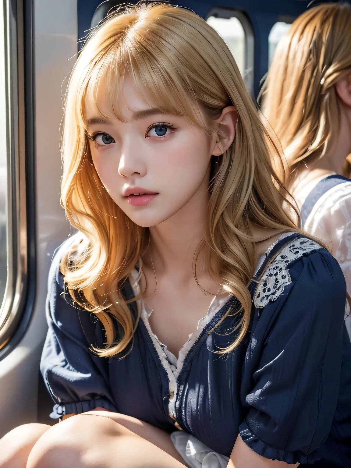 8K、Photo image masterpiece、highest quality、Super-resolution、Angle low-angle image from the feet、Beautiful woman with golden curly hair、((Blonde beauty))、With bangs、Strong winds、Impossibly cute face、And slim、Small breasts、High resolution、masterpiece、Exquisite Function 、Delicate eyes、Delicate blonde hair、8K quality、Pale light and shadow、Dindal effect、Strong winds make her blonde hair messy、With bangs、Random Hairstyles、((A photo from the delicate feet)、(Detailed RAW Photos of Girls)、(Tabletop:1.25)、 (Highest quality:1.6)、(超High resolution:1.5)、(Real:1.75)、8K resolution、Image from the foot、 (RAW Photos:1.2), (Realistic:1.4), Beautiful detailed woman, Very narrow waist、Very detailed eyes and face, Beautiful fine details, Large file size、Very detailed、High resolution、highest quality、masterpiece、((A light navy blue summer blouse and a white skirt))、Very detailed、CG、Unified、8k wallpaper、The finer detailasterpiece、highest quality、 Light on the face、Cinema Lighting、27-year-old woman、Molestation incident、Inside a packed train, The train was so packed there was no room to move.、The crowds surge、In the middle of a crowd3I'm surrounded by people and they're touching me、Colorful costumes、(highest quality,16k,最High resolution、Tabletop:1.2),Very detailed、(Realistic、Realistic:1.37)、27-year-old woman、Random Hairstyles、Accentuate your waistline、Clearly visible body lines、Light background、Sheer costume、Costumes of various colors and shapes、White Pantyhose、((In the middle of a crowd3People touching my body、In the middle of a crowd3People touching my breasts and buttocks、))、