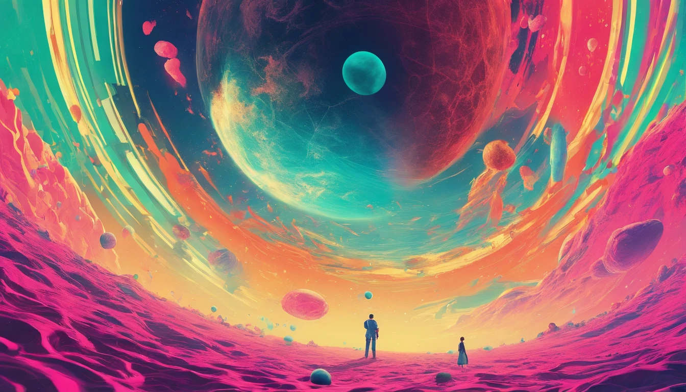 Colorful Universe, One giant planet in the center, Surrealism, Tabletop, High resolution, 16K