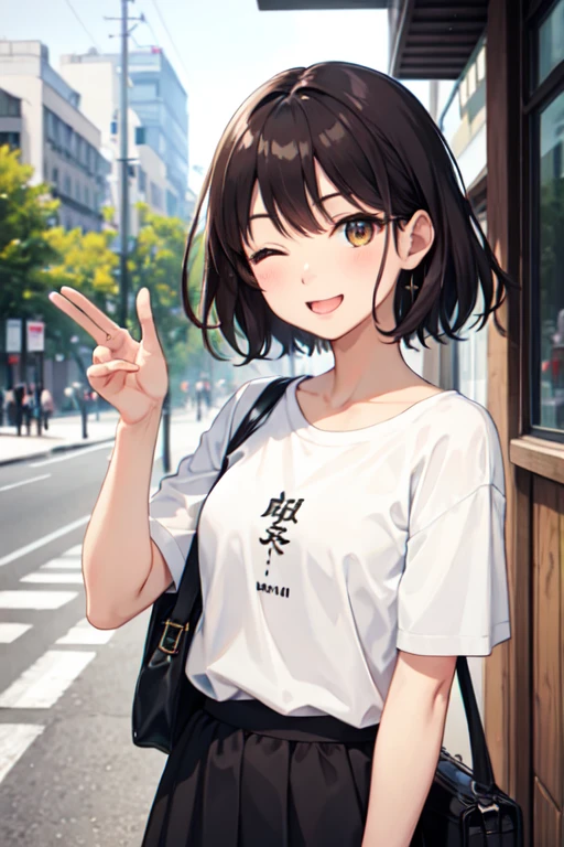 ((highest quality)), ((masterpiece)), (detailed), Perfect Face 1.	Appearance:
	• Wears casual and stylish clothing。
	• Cafes, parks, etc.、リラックスした雰囲気のbackgroundがあります。
	2.	Features:
	• A bright and lively face。
	•	元気いっぱいの目と笑顔がFeatures的です。
	• Friendly and welcoming atmosphere。
	3.	Pause:
	• One eye closed。
	4.	background:
	• Cafes, parks, etc.、リラックスした雰囲気のbackgroundがあります。
	• Bright and warm atmosphere。
	5.	others:
	• It would be nice to have some props that represent Yui&#39;s hobbies and special skills.（example：camera、Book、Coffee cups etc.）。

Use this prompt to、Try generating a character image based on the bright and cheerful image of Yui.。