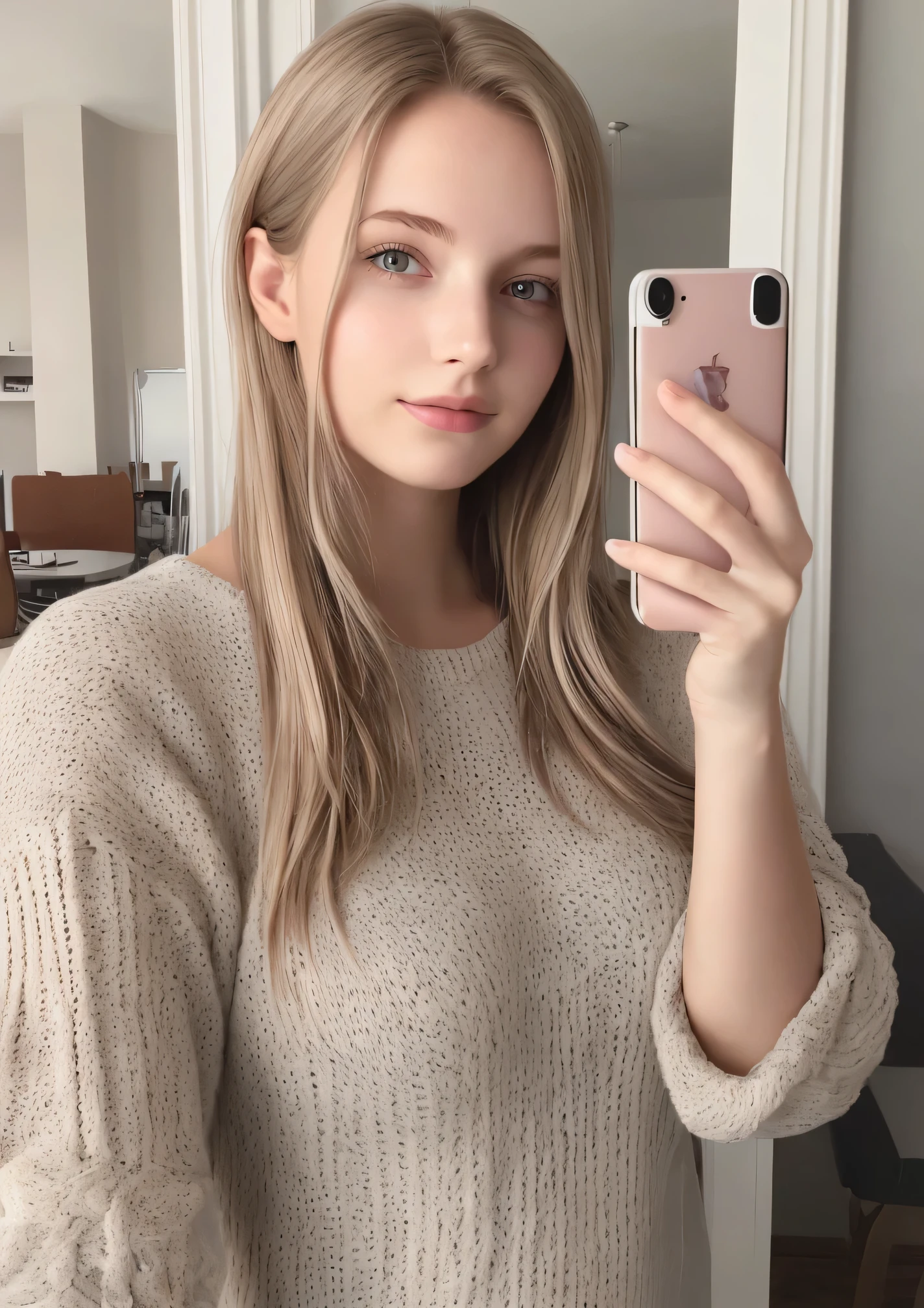Beautiful young woman taking a selfie, Taken with iPhone camera、Swedish beauty