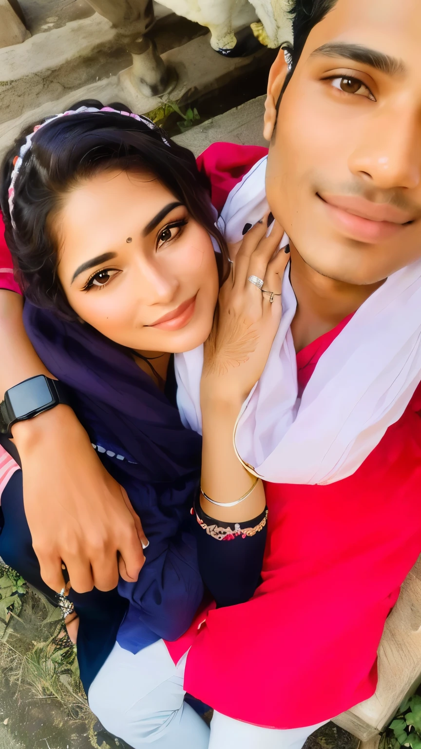 araffe couple sitting on a bench with a dog in the background, lovely couple, couple pose, happy couple, very very low quality picture, couple, candid picture, photo taken in 2 0 2 0, profile picture, profile pic, with wart, a picture, ghutra and egal, jayison devadas, taken with the best dlsr camera