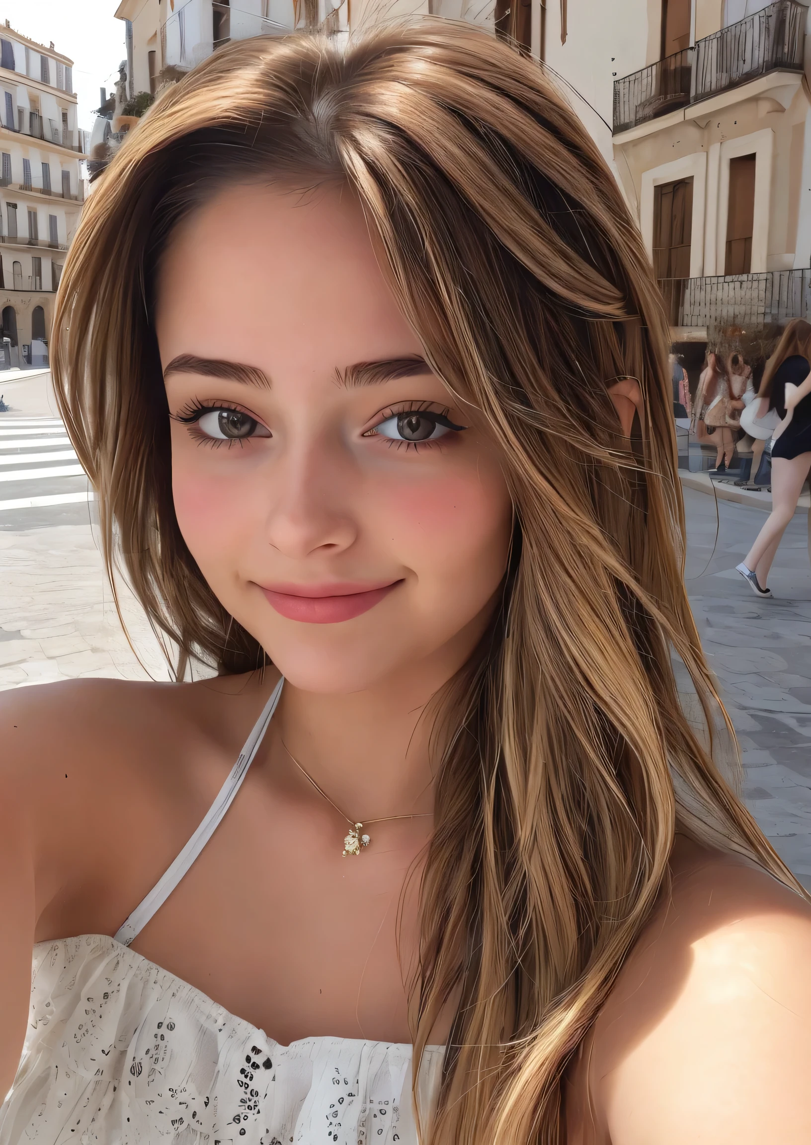 Beautiful young woman taking a selfie, Taken with iPhone camera、Beauty of Spain,Beautiful Face、