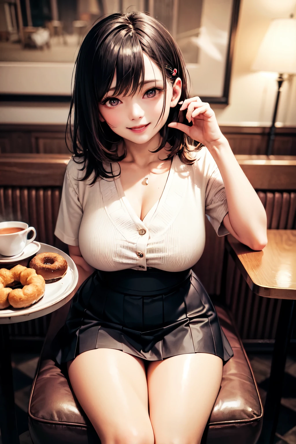 ((((highest quality)))), (((Ultra-precision CG 16K))), (((masterpiece))), (((Very detailed))), (((Extremely detailed))), (((Black outline:1.3, Written boundary depth:1.3 , Written soft outline))), Blur, Bokeh, Maximum clarity and sharpness,Multilayer Texture, Surface Shading, Cinematic lighting, Beautiful details sparkle ,Perfect Proportions, BREAK breast enlarged, large Breasts, rocket breasts, slender waist, (blush, smiling:1.3,) BREAK ((tight-bodysuit-dress with side slits:1.3, mini skirt), impossible-cloth:1.3, BREAK (Sitting on the chair holding your knees , Stretching-upwards:1.3, stick breast out),( a girl relaxing in a cafe:1.3, book and coffee cup on table, sunny outdoors,:1.3 , from side, from below, looking at friends , bust up, cowboy shot), Hydrangea