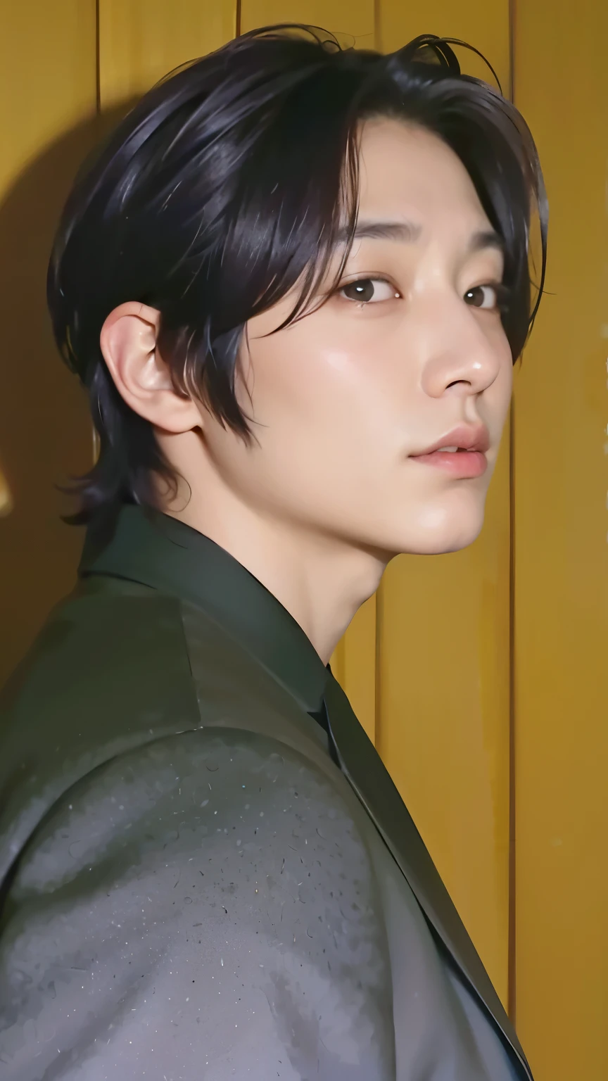 arafed asian man with a blue shirt and a necklace, Jeon Jungkook, Jeongguk, ele tem cabelos castanhos curtos e cacheados, Jungkook, Jeon Jungkook, BTS, maluco jovem, JK, Sul Coreano Masculino, JaeK, MENINOS BANGTAN, Jungkook, Jeon Jeongguk.