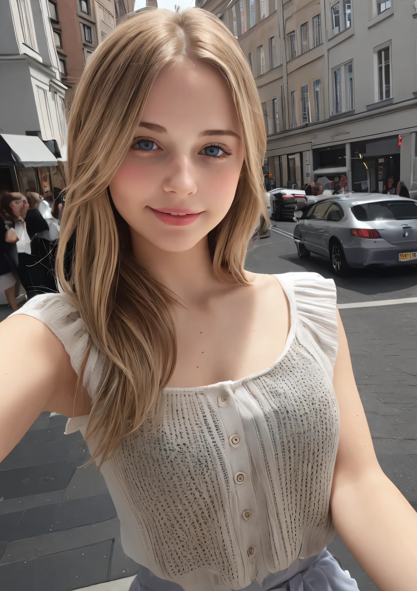 Beautiful young woman taking a selfie, Taken with iPhone camera、Swedish beauty