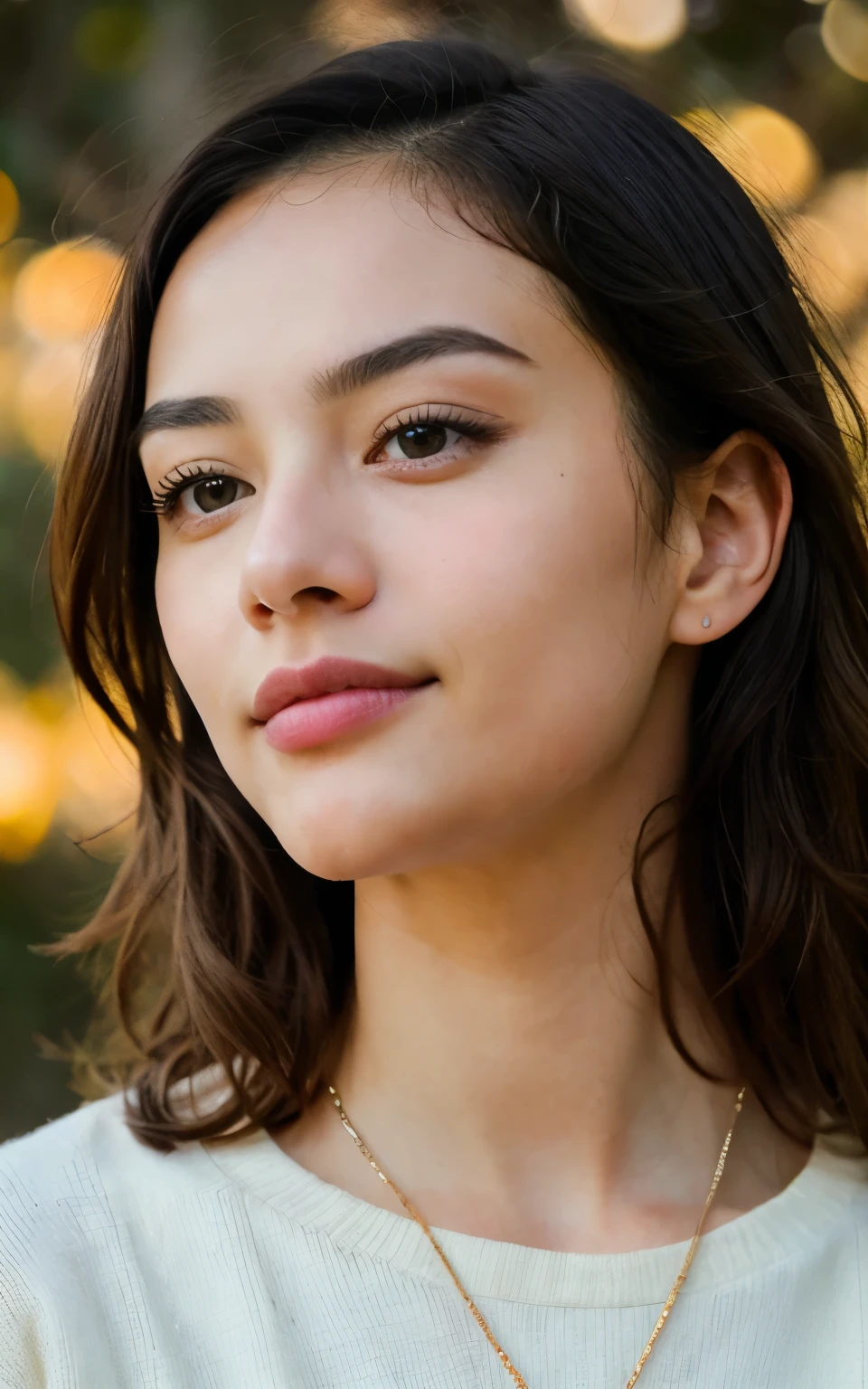 Cute and beautiful brunette Chinese girl，wearing a yellow sweater (Background blur), Very detailed, , Innocent face, natural curly hair, black eyes, high resolution, masterpiece, Best quality, intricate details, Very detailed, Sharp focus, Delicate skin, Practicale Hauttextur, texture, Delicate eyes, professional, 4k, Charming smile, Shot with Canon, 85 mm, Optical Depth of Field, Kodak Vision Color, Perfect fit, Very detailed, photo_\(extremist\), fotoPractical, Practical, Post-Processing, Maximum details, Roughness, real life, extremistPractical, photorealismus, photografie, 8K Ultra HD, photografie