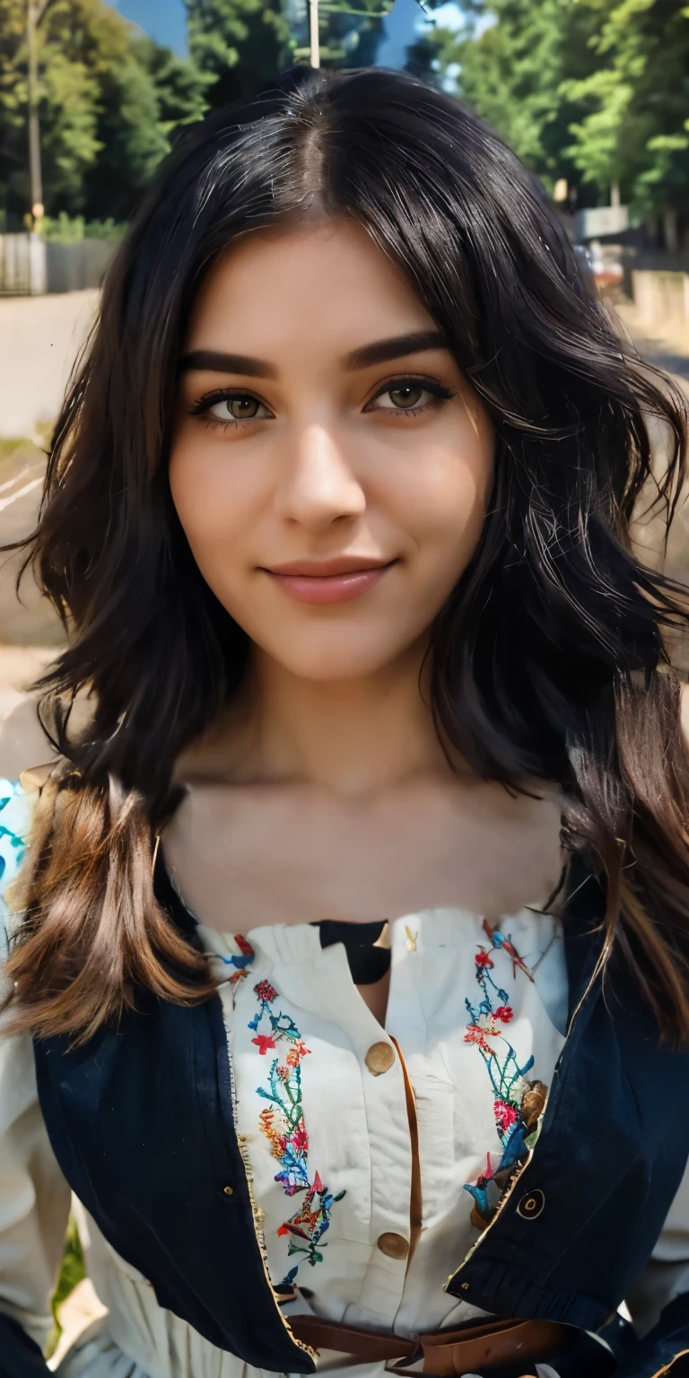 A girl in a western dress wear model,beautiful detailed eyes,beautiful detailed lips,extremely detailed eyes and face,long eyelashes,youthful appearance,vibrant smile,hair blowing in the wind,stunning outfit and accessories,model showcasing the latest fashion trends,confident posture,striking pose,cowboy hat and boots,flowing skirt and fringed jacket,embroidered details on the dress,bohemian style,field of wildflowers in the background,captivating sunset colors,soft warm lighting,best quality,4k,8k,highres,masterpiece:1.2,ultra-detailed,realistic:1.37,HDR,UHD,studio lighting,ultra-fine painting,sharp focus,professional,vivid colors,bokeh,western fashion style.