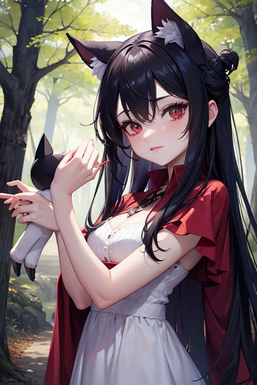 una vampiro en un bosque aterrador con poca ropa y con una chica furry