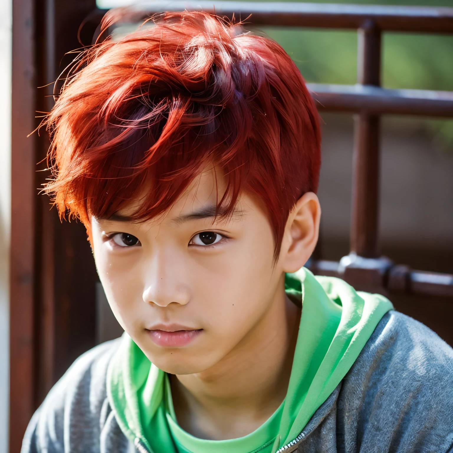 Asian boy with red hair
