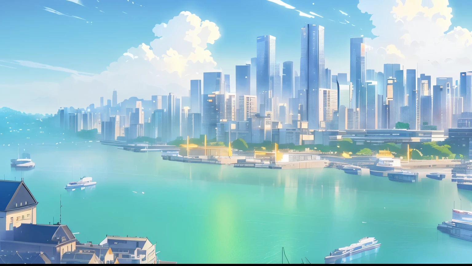 Shinkai Makoto Animation,Second Dimension,There is a photo of the city,There are many buildings, beautiful cityscape, Detailed scenery —width 672, beautiful cityscape background, City background, HD anime city landscape, City background, Anime style cityscape, Daytime city view, background technology, 4k hd wallpaper illustration, City as background, Port scene background, beautiful city, background technologywork, Town Background