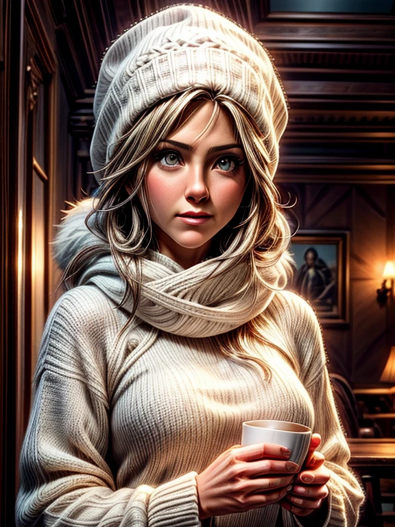 {Jennifer Aniston, linda, neve, frio, cachecol, gorro, toca, big white cup.