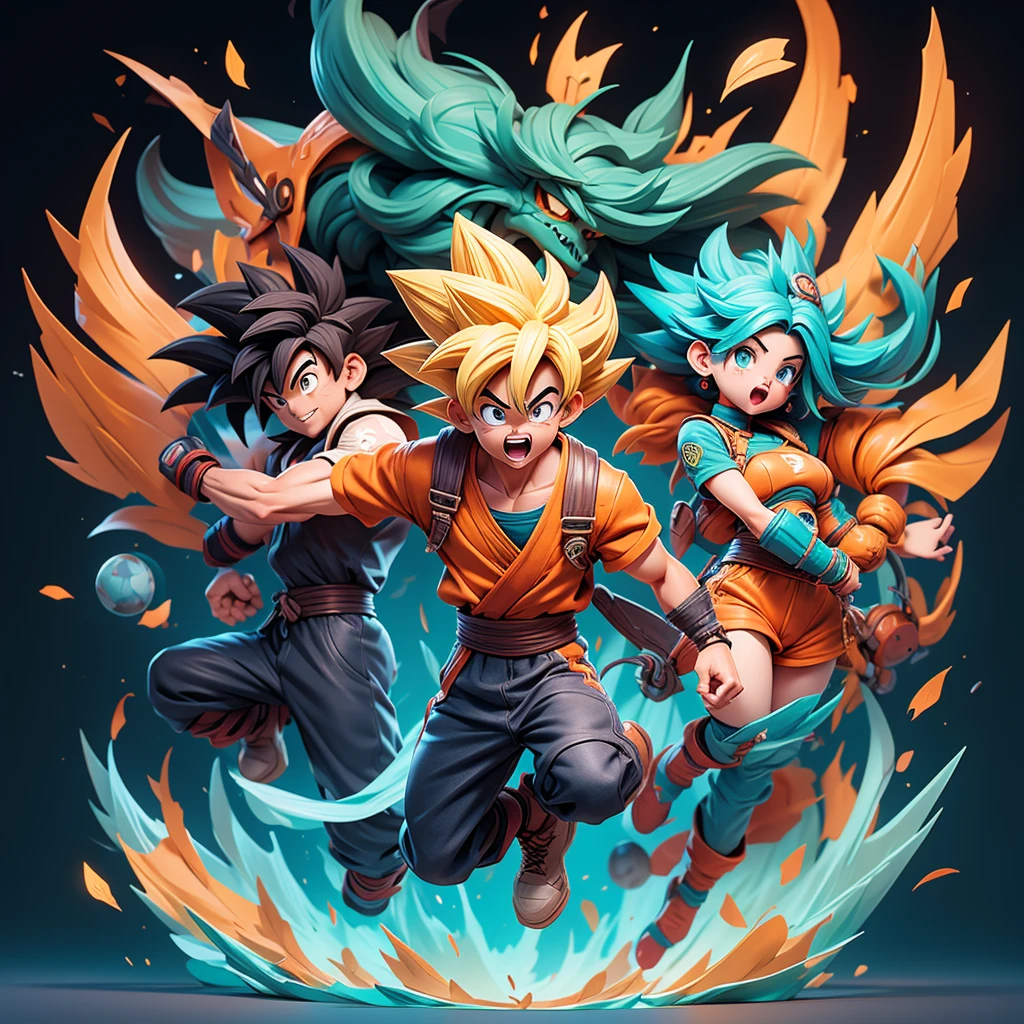 Vibrant and creative irregular tilted manga grid depicting cartoon Dragon Ball Goku and Dar manga series. Each grid contains an independent storyline, Start from the upper left corner,End at the lower right corner. Grids sometimes overlap or are placed diagonally to add visual tension. in some key plots, The character will jump out of the screen,Enhance the dynamics of the story. For example, The protagonist may jump from one grid to ther while escaping, or in a battle scene, Actions may extend beyond the bounds of the grid. The background and situation of each grid gradually changes according to the development of the story., From city chase to secret base infiltration, and eventually move towards. Distinctive overall style, Bright colors,Rich expressions and movements. Leave conversation blank,Fill it out later,Let the audience imagine what the conversation would be like.