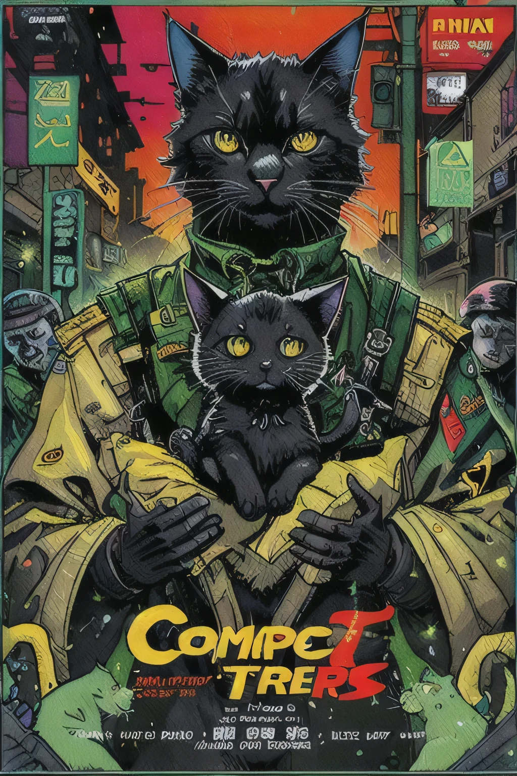 a cat, comic cover art, poster art,