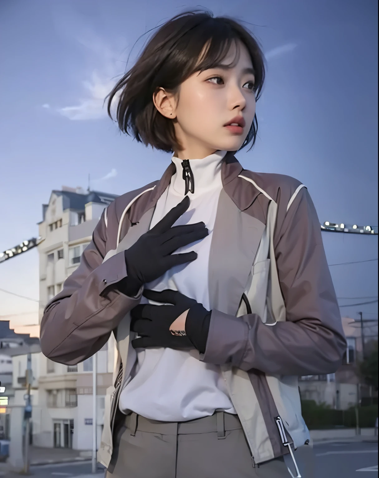 1girl, short hair, wearing jacket
