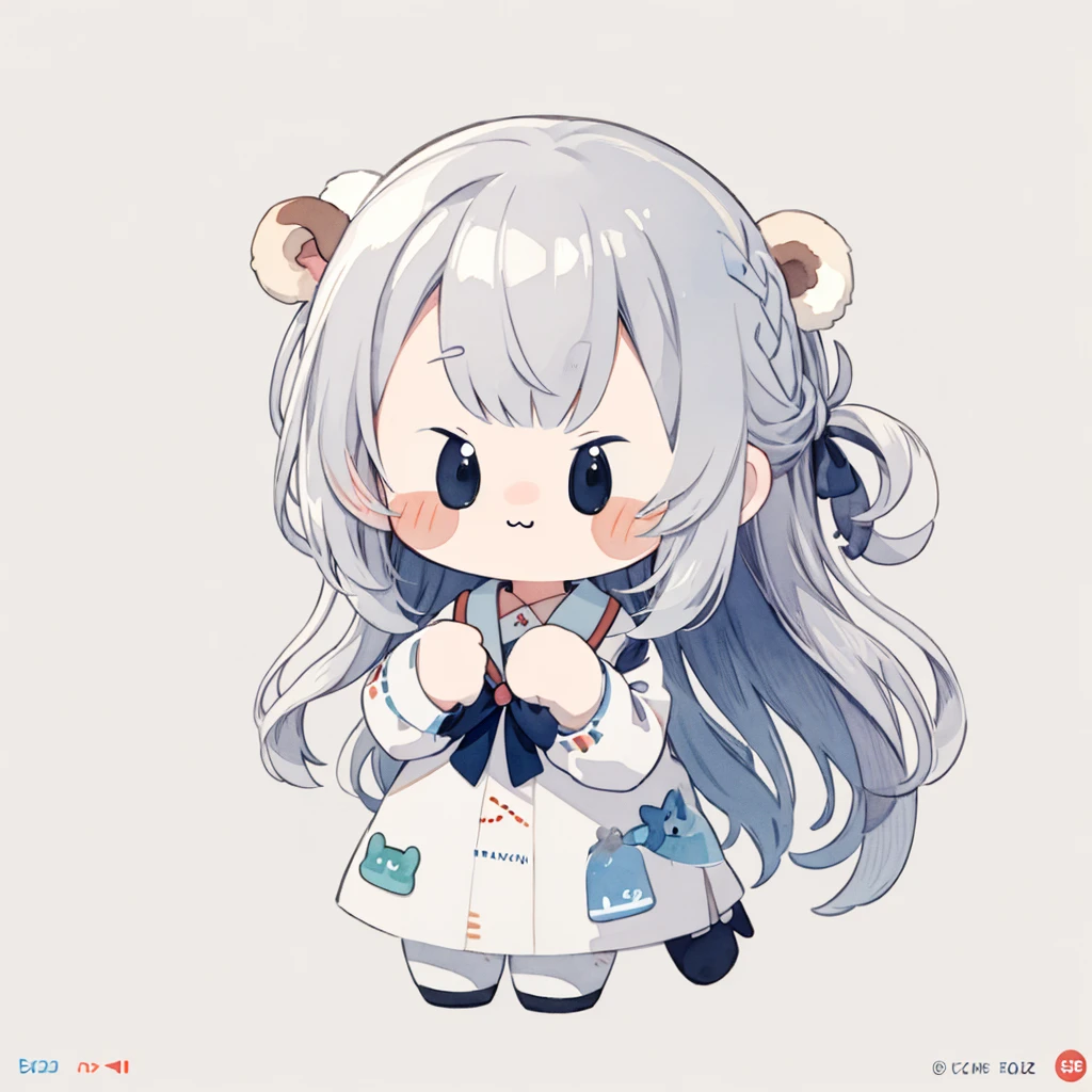 masterpiece, best quality, absurdres, illustration, watercolor,
1 girl, 1 bear, anime character, kawaii, cute, mascot character, fuwafuwa,silver hair,
postcard,