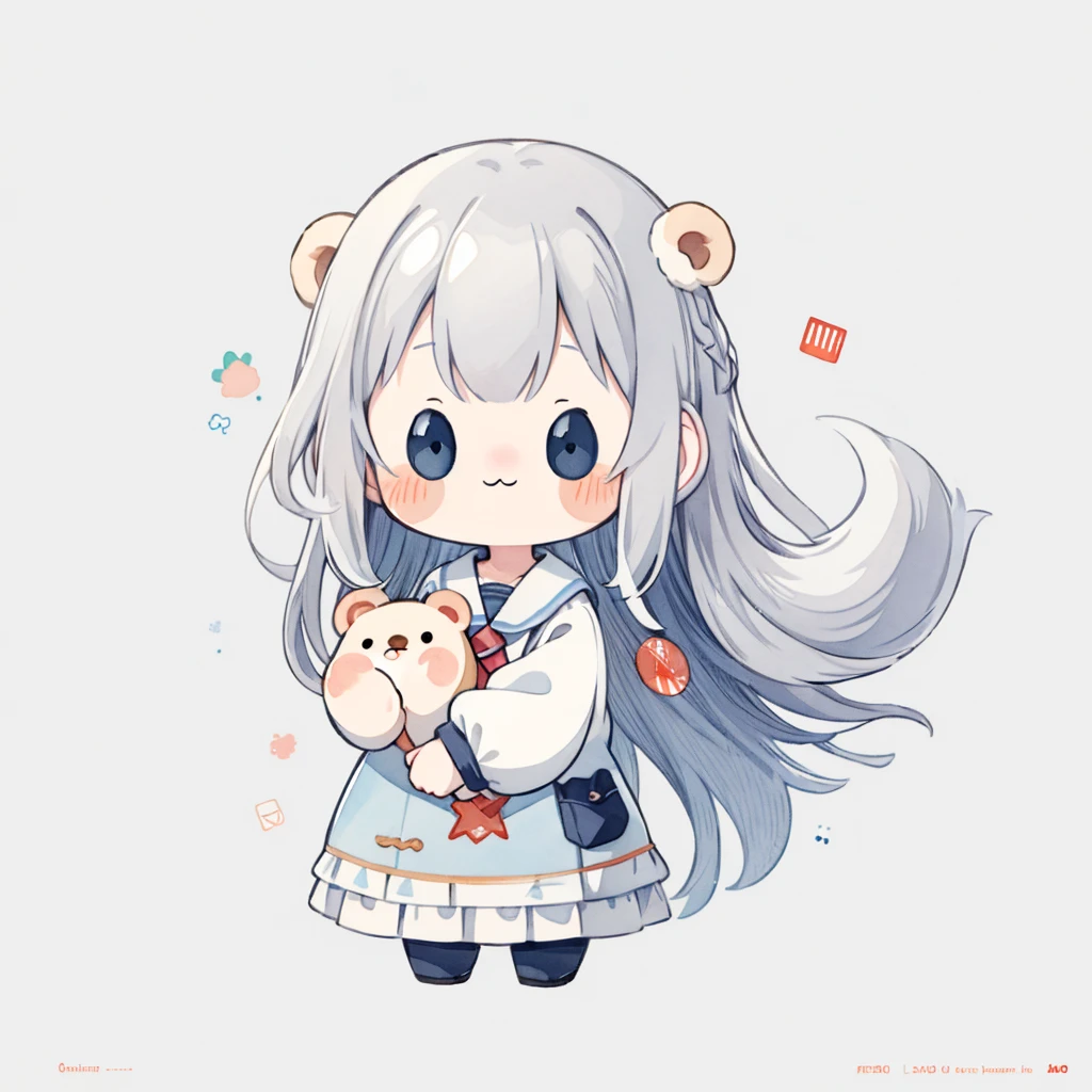 masterpiece, best quality, absurdres, illustration, watercolor,
1 girl, 1 bear, anime character, kawaii, cute, mascot character, fuwafuwa,silver hair,
postcard,