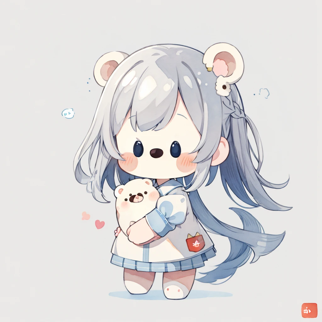 masterpiece, best quality, absurdres, illustration, watercolor,
1 girl, 1 bear, anime character, kawaii, cute, mascot character, fuwafuwa,silver hair,
postcard,