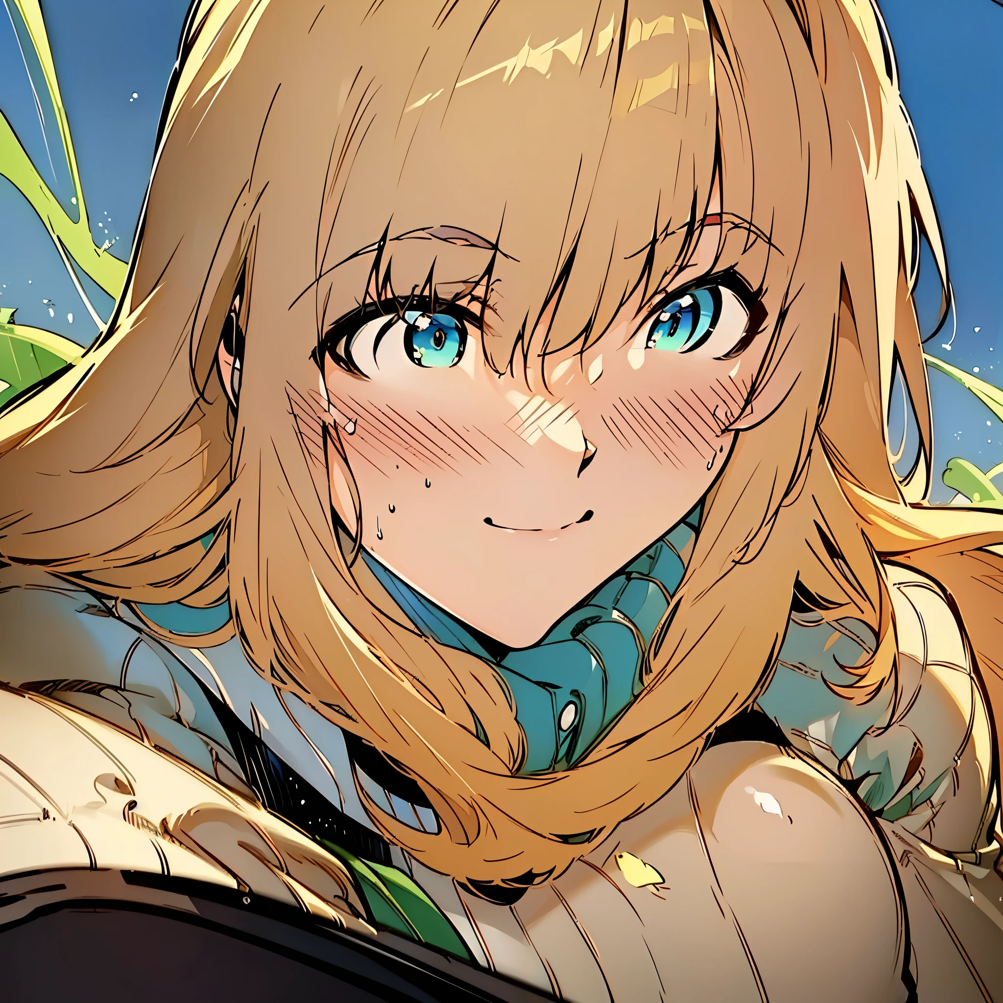 (best quality,4k,8k,highres,masterpiece:1.2),ultra-detailed,realistic:1.37,anime,portrait,green and blue eyes,long and blonde hair,large breasts,My Hero Academia anime uniform,straight posture,waist-up view