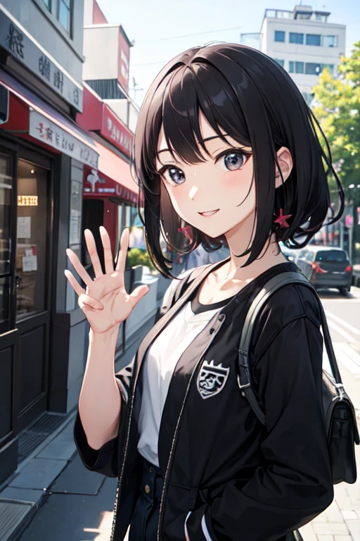 ((highest quality)), ((masterpiece)), (detailed), Perfect Face 1. Appearance:
• Wears casual and stylish clothing。
• Cafes, parks, etc.、リラックスした雰囲気のbackgroundがあります。
2. Features:
• A bright and lively face。
• 元気いっぱいの目と笑顔がFeatures的です。
• Friendly and welcoming atmosphere。
3. Pause:
• • Waving、They are making V signs.。
4. background:
• Cafes, parks, etc.、リラックスした雰囲気のbackgroundがあります。
• Bright and warm atmosphere。
5. others:
• It would be nice to have some props that represent Yui's hobbies and special skills.(example:camera、Book、Coffee cups etc.)。
Use this prompt to、Try generating a character image based on the bright and cheerful image of Yui.。