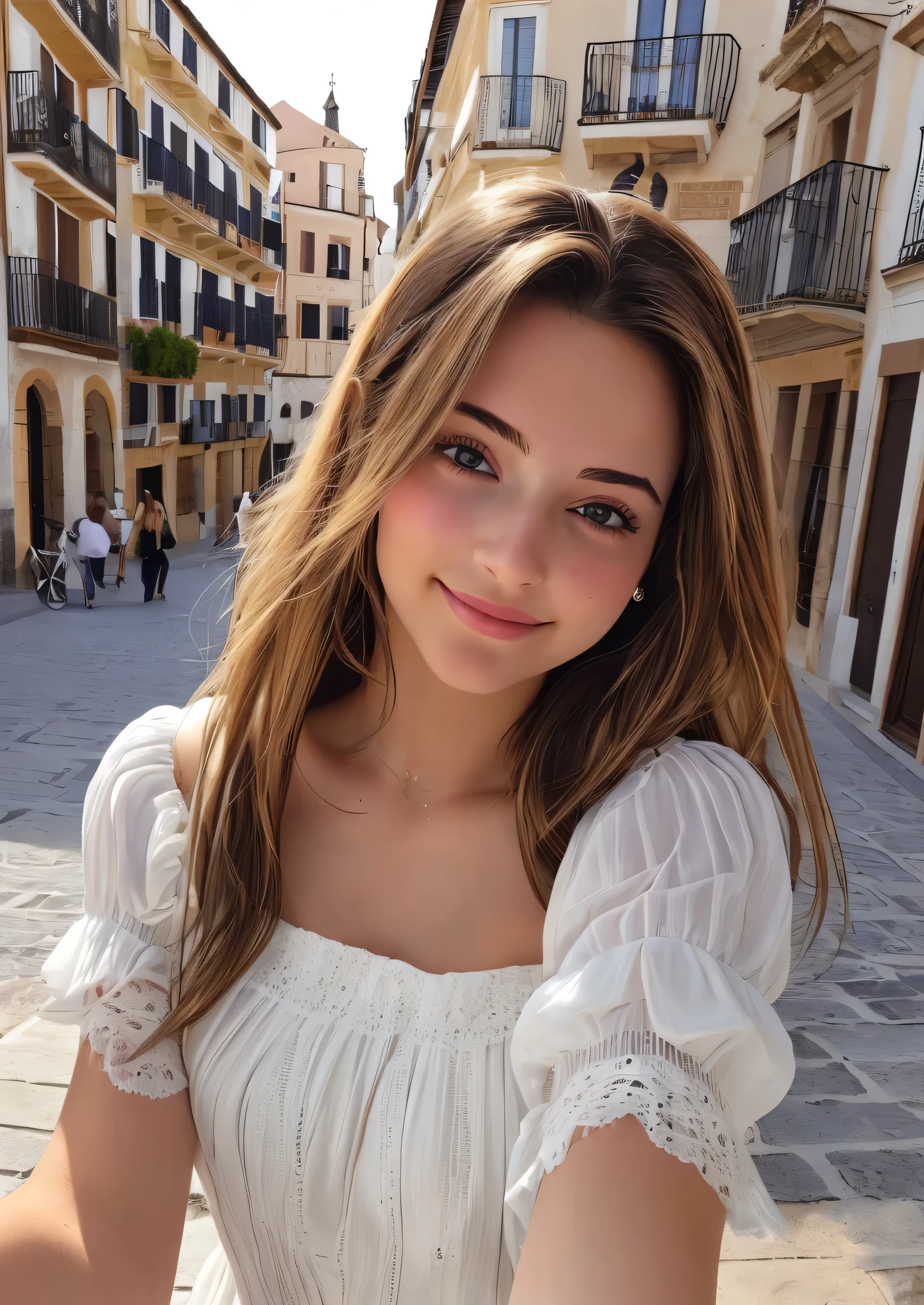Beautiful young woman taking a selfie, Taken with iPhone camera、Beauty of Spain,Beautiful Face、