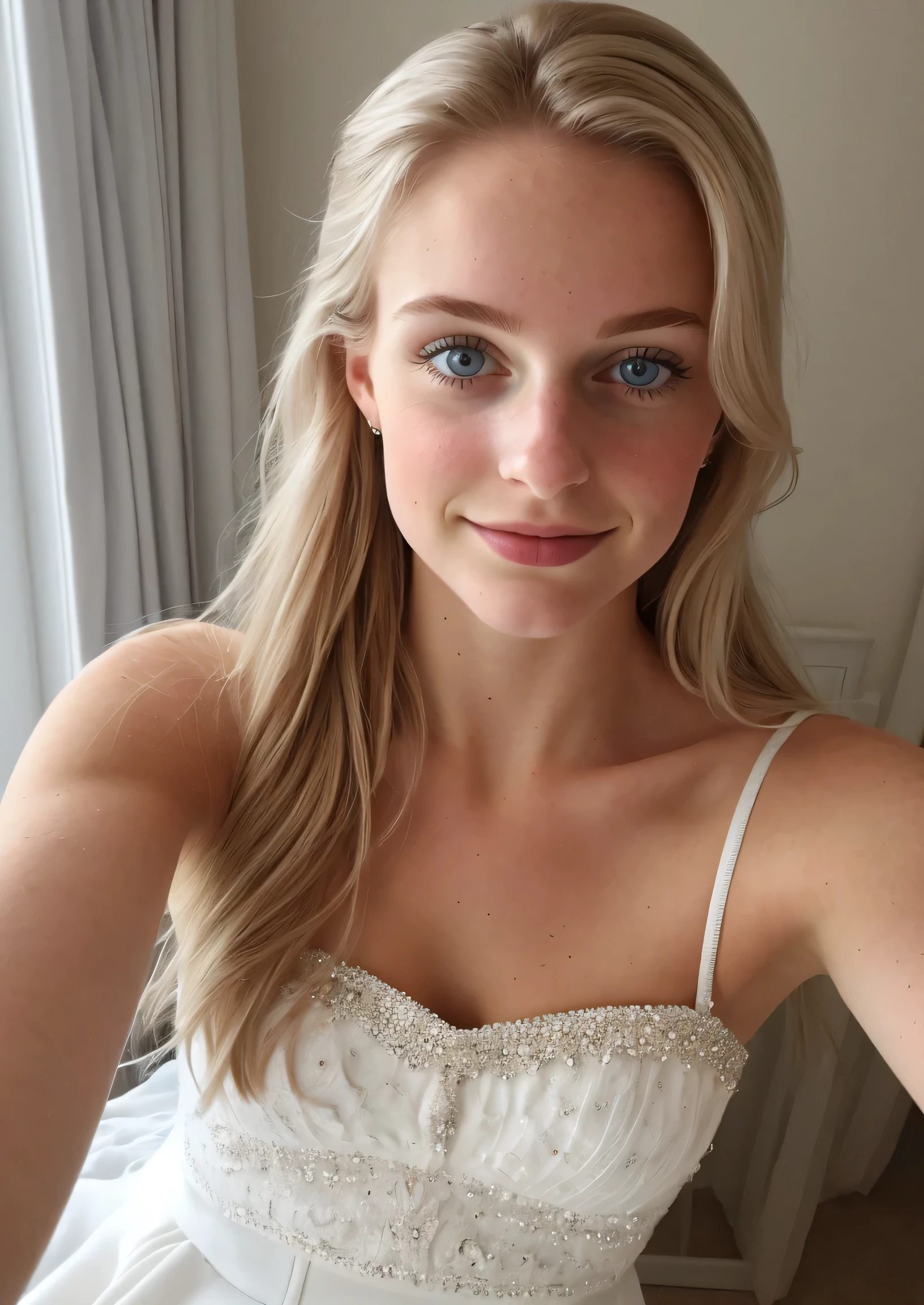 Beautiful young woman taking a selfie, Taken with iPhone camera、White beauty、Swedish Beauty、Figure skater