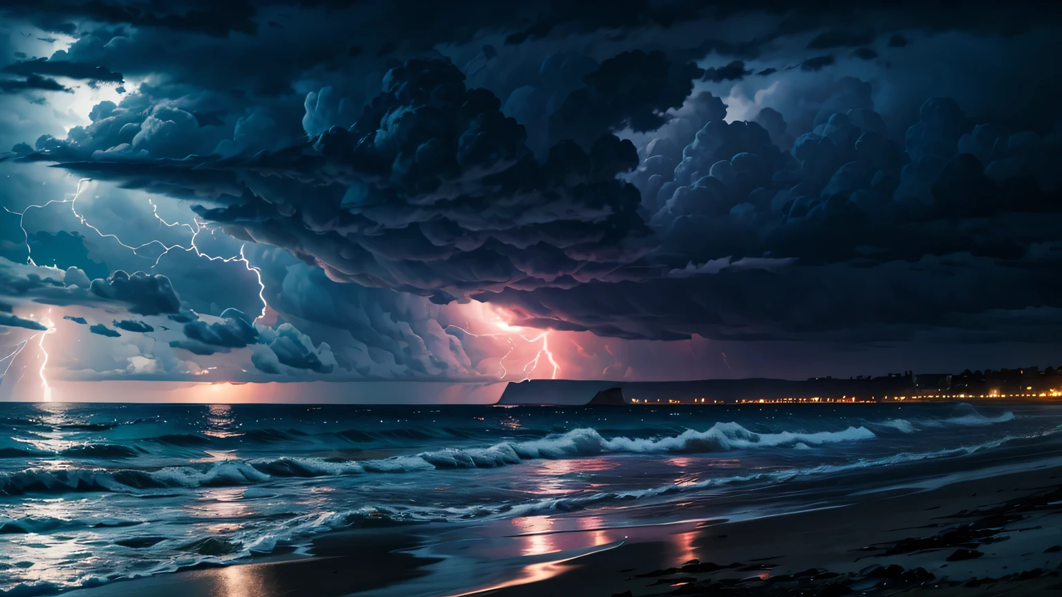 seaside,Stormy weather,dark clouds,lightning