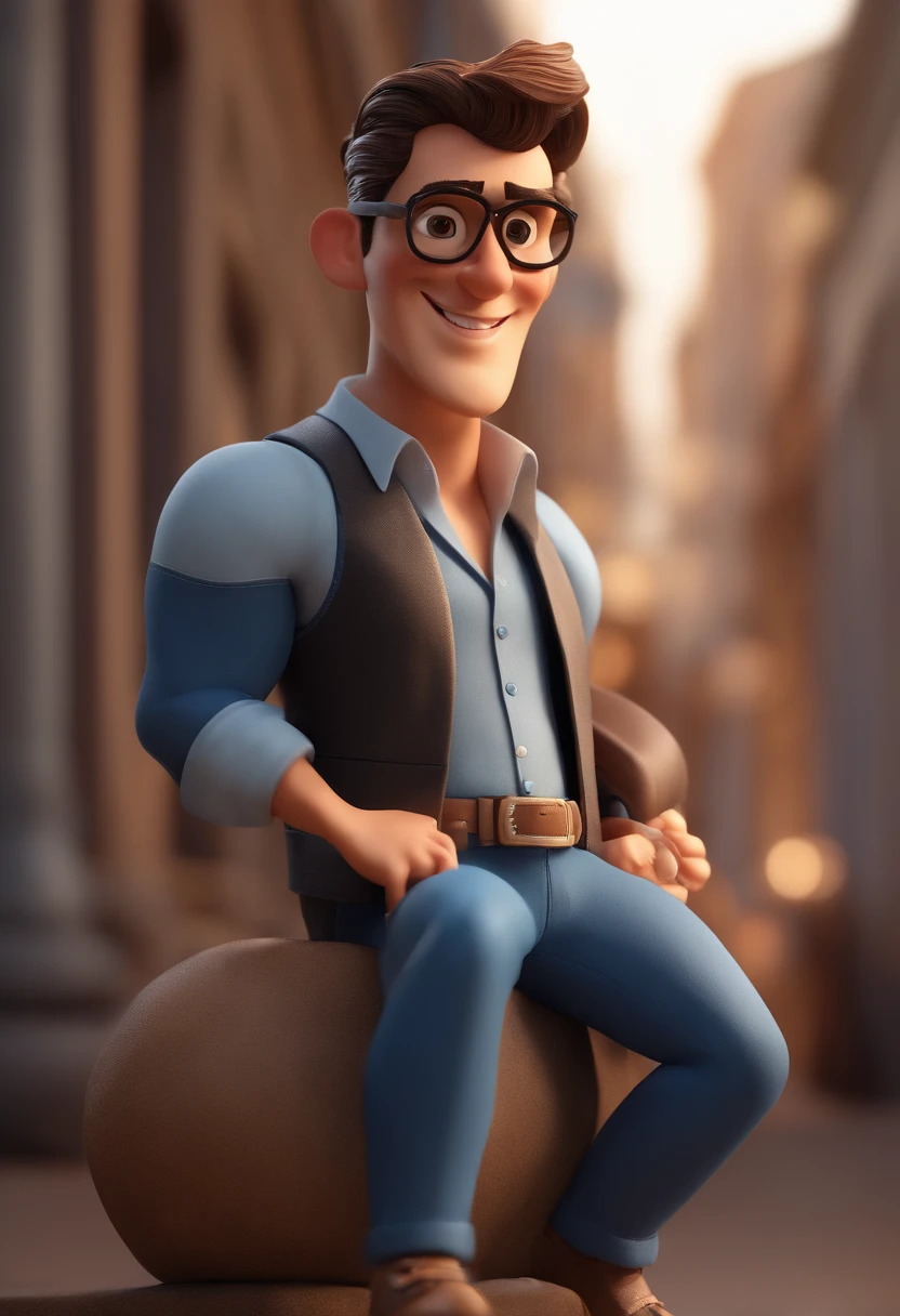 Personaje de dibujos animados de un hombre con gafas negras y una camisa azul, un personaje animado, personaje estilizado, animation style rendering, 3D estilizado, Arnold Maya renderizado, Render 3D estilizado, Toon render keyshot, Personaje 3D, Personaje 3D, Stylized 3D rendering, renderizado de personajes 3d, personaje animado, Close-up character, Pose del personaje, (Estilo Pixar) (parte maestra:1.2) (bokeh) (mejor calidad) (piel detallada) (textura detallada) (8K) (arcilla) (cinematic lighting) (Sharp focus，Sit up and lift your upper body. And make a comic with about 40 templates 