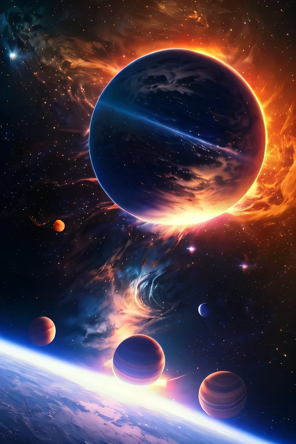 The luxurious and endless universe,planets of all colors,(The theme is the universe),many different planets,Clear atmosphere,(Luminescence),(Natural Elements),best reflection,(Best quality),high resolution,High Detail,8K,no edge,3D,Three-dimensional, (Color 3.2),(Saturation 3.2),(Contrast 32)