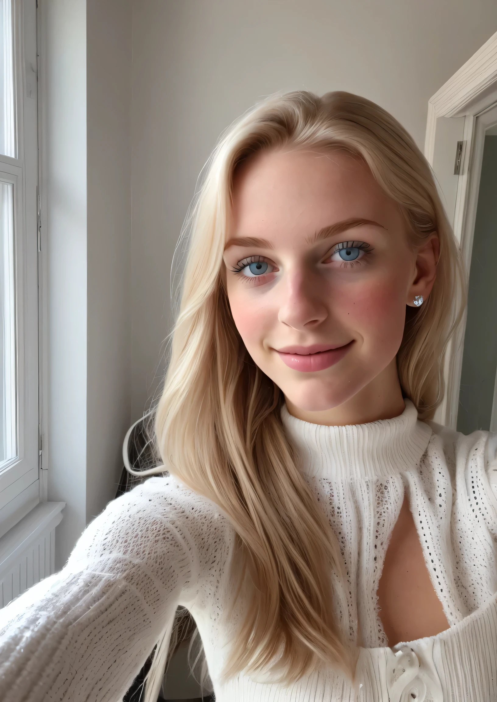 Beautiful young woman taking a selfie, Taken with iPhone camera、White beauty、Swedish Beauty、Figure skater