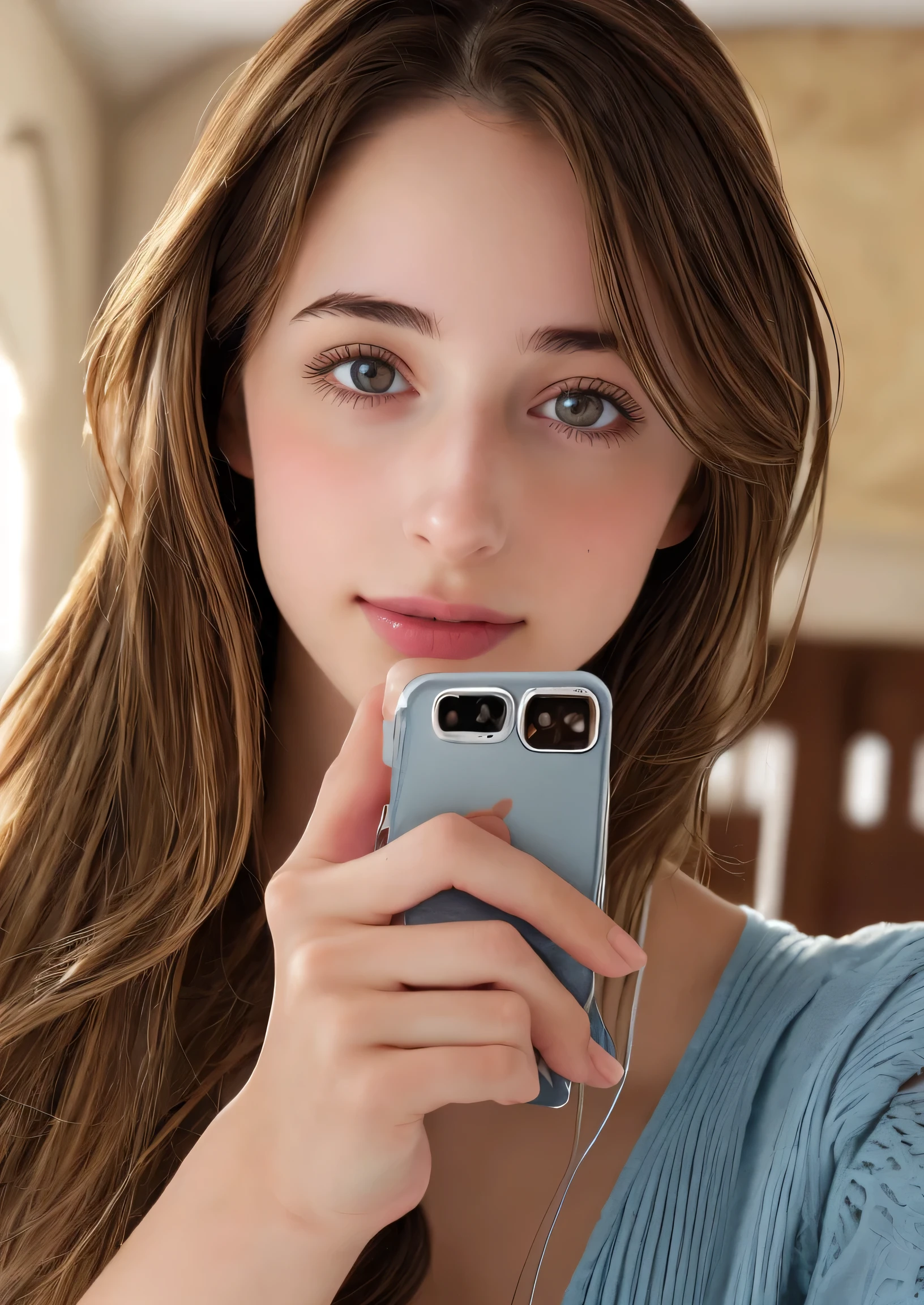 Beautiful young woman taking a selfie, Taken with iPhone camera、Beauty of Spain,Beautiful Face、Figure skater