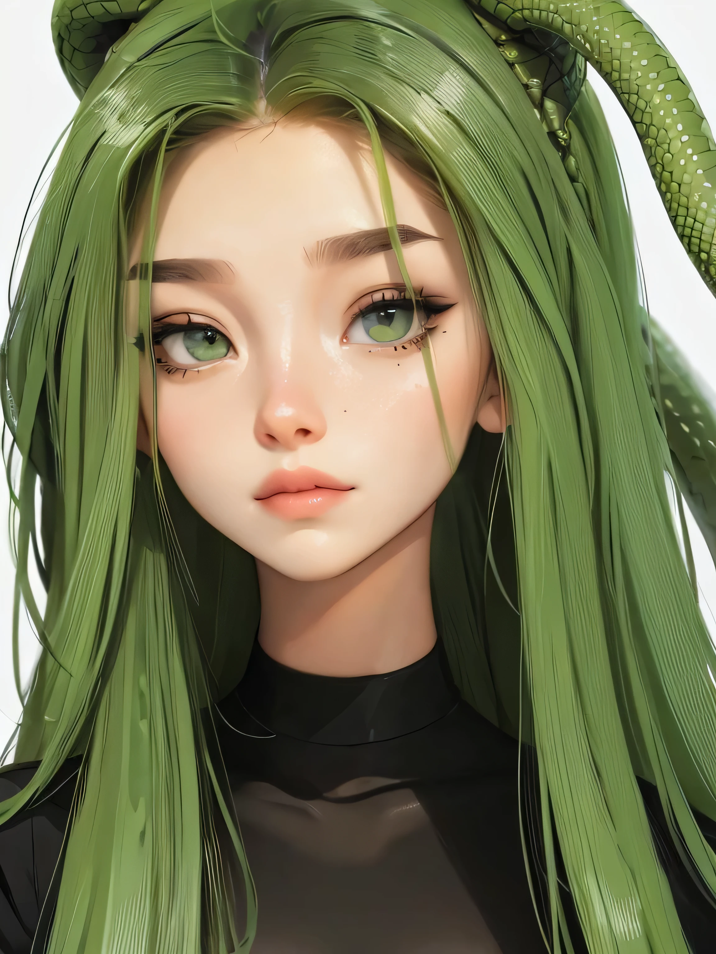 Medusa, green snake hair, blank background