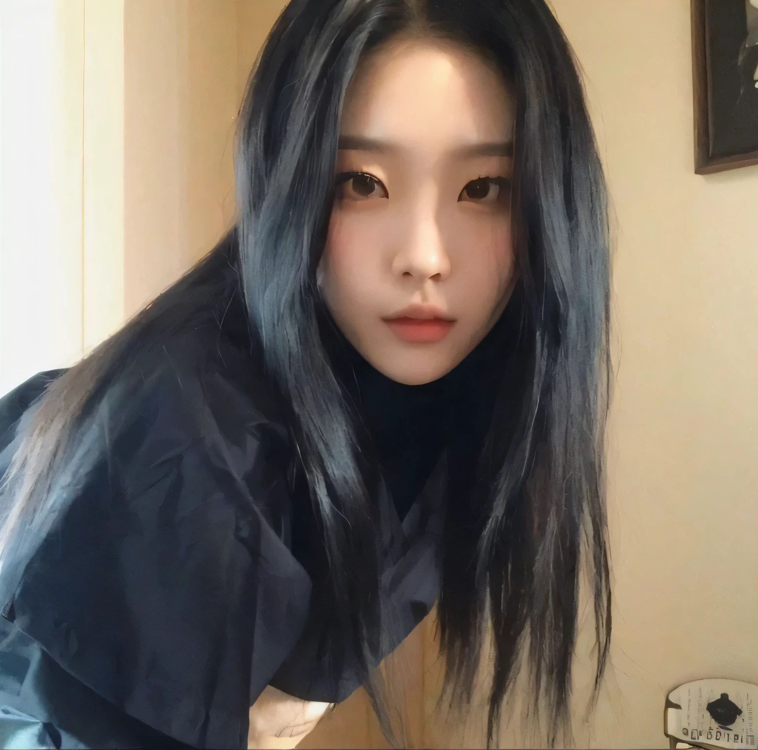 there is a woman con pelo largo y negro posing for a picture, cruel korean gothic girl, pelo cortado hime negro, muchacha coreana, Heonhwa Choe, con pelo largo y negro, Gongbi, con pelo negro liso, con cabello largo and piercing eyes, sui ishida con cabello negro, beautiful south mujer coreana, con cabello largo, mujer coreana, jaeyeon nam