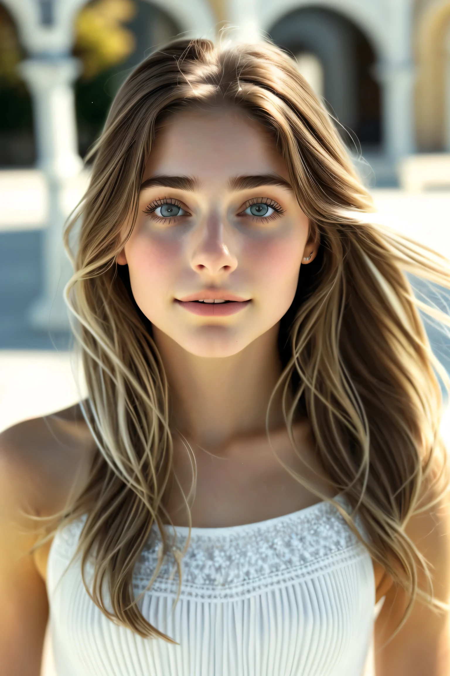 1 person, (Realist:1), Brown Hair, Long Hair, iris, Happy、White beauty。、Beauty of Spain,Beautiful Face、Figure skater、Upper Body