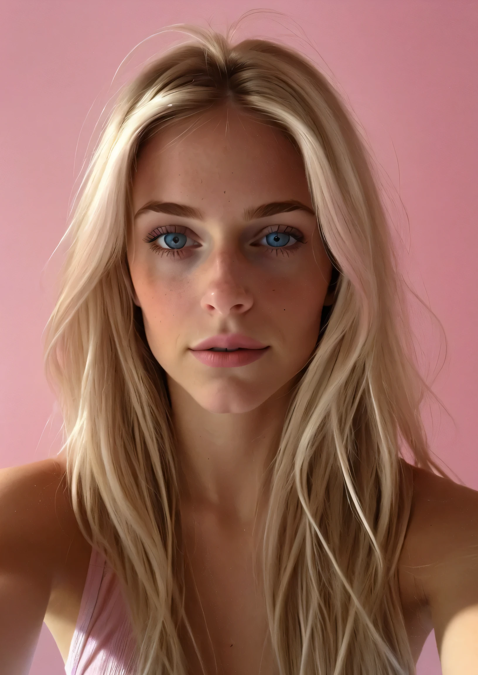((Taken with iPhone camera))+(Selfie)+(Medium Shot)+(Beautiful young woman)+(pink+blonde+Ombre:1.3)+(Grain Film)+(medium quality)、Beauty of Spain,Beautiful Face、Figure skater、Upper Body