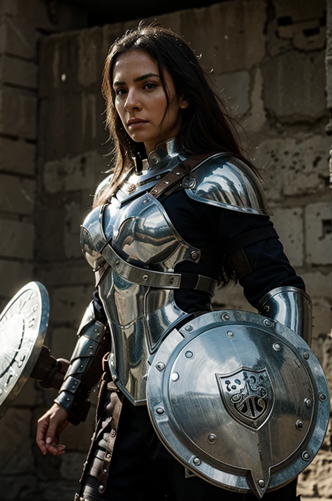 Warrior woman with shield and armor