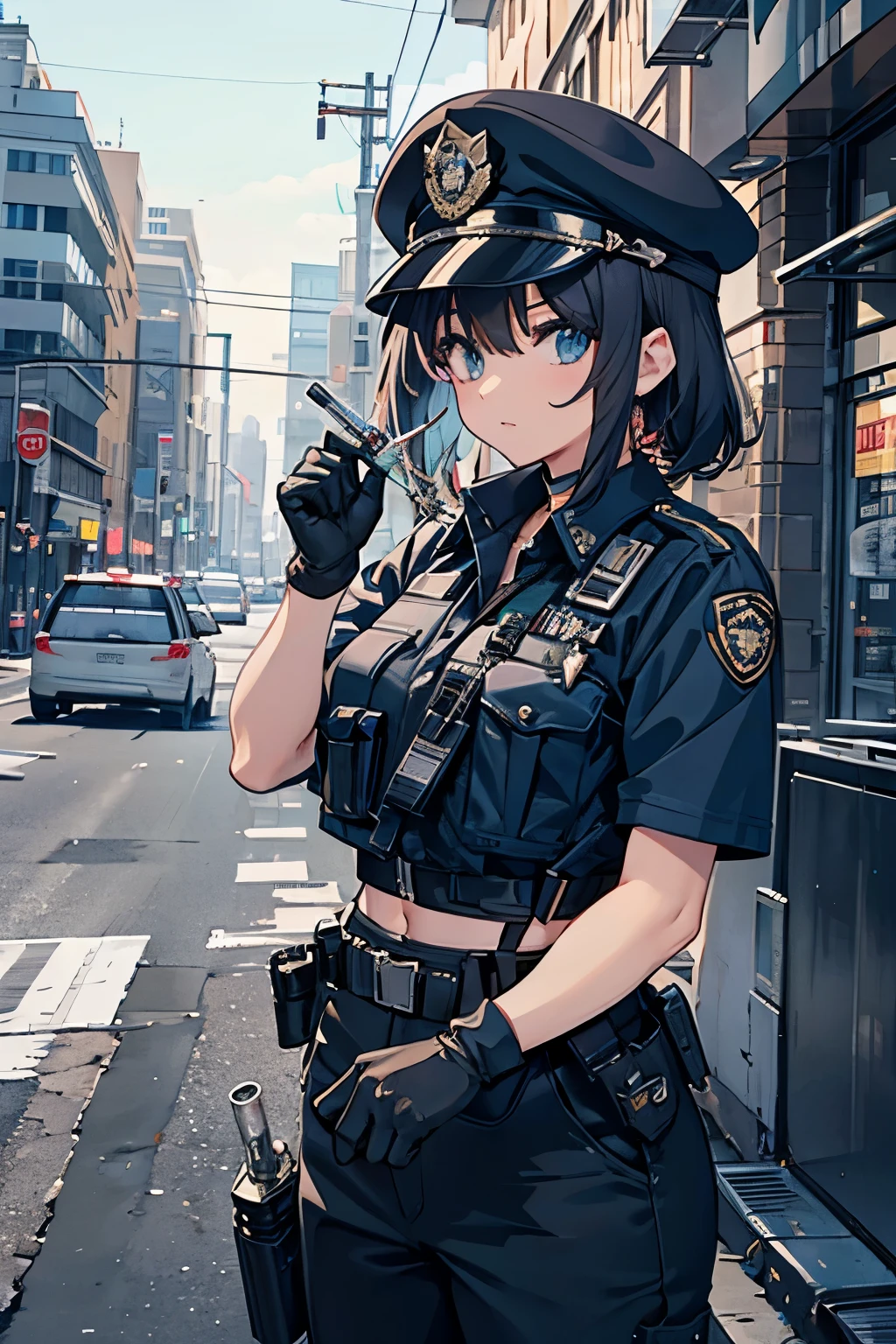 Police in gloves with syringes all over their bodies
