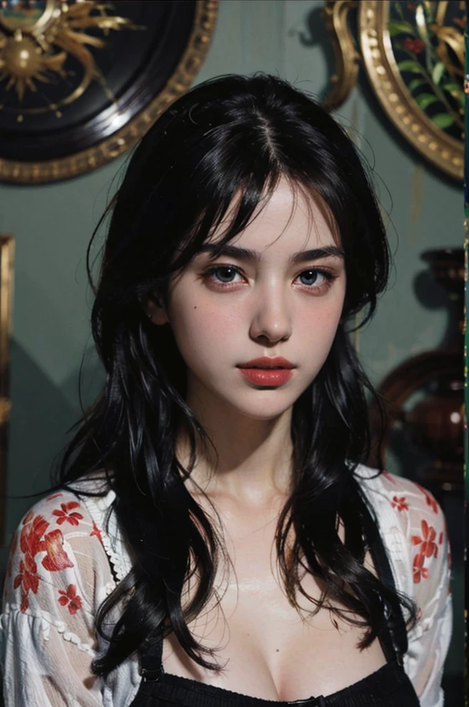 (masterpiece, top quality, best quality,8k,17 years old girl,ultra detailed,raw photo:1.5),(photorealistic:1.4),(cinematic lighting), PerfectNwsjMajic, , Surrealism, UHD, ccurate, Super detail, textured skin, High detail, Best quality, dynamic angle, (high nose,White skin),[Beautiful eyes],[flat chest:large breasts:0.5],(1girl),(good anatomy:0.5))(Oil painting: 1.5),

\\

A woman with long black hair, dress victoria, (a detailed painting: 0.353), (Gothic art: 0.106)