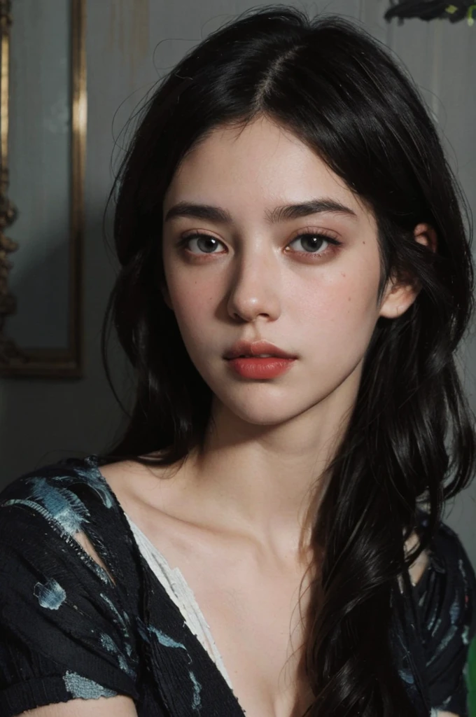 (masterpiece, top quality, best quality,8k,17 years old girl,ultra detailed,raw photo:1.5),(photorealistic:1.4),(cinematic lighting), PerfectNwsjMajic, , Surrealism, UHD, ccurate, Super detail, textured skin, High detail, Best quality, dynamic angle, (high nose,White skin),[Beautiful eyes],[flat chest:large breasts:0.5],(1girl),(good anatomy:0.5)),(Oil painting: 1.5),

\\

A woman with long black hair, (a detailed painting: 0.353), (Gothic art: 0.106)