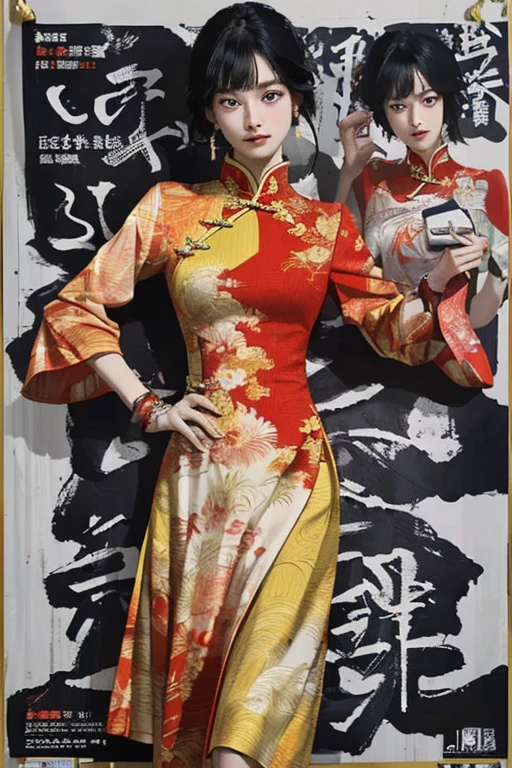 (Ultra-detailed, photorealistic, best quality,4k,8k,highres,masterpiece:1.3), (Vogue magazine cover), (Vogue Style Cover), Vogue style color paintings, 2 females, age 20, Vietnamese. With her tan skin and perfect body shape, she radiates an irresistible allure. Known for her super sexy appearance, her busty physique and long legs only enhance her appealing persona. Her body language is as captivating as her physical attributes, always exuding confidence and sensuality. (((She's wearing a Baroque Revival Aodai - Vietnamese traditional clothes, the iconic Baroque Revival print enhancing her bold and daring persona))). ((intricate detail)), super finely detailed hands, ultra finely detailed fingers(((ten fingers))), (standing confidently), (full body showcase), (show full body), (no logos on background), (no logo).
