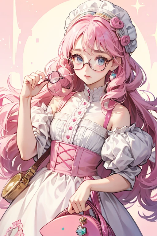 white curls and big eyes. She sometimes wears glasses when she wants to show off. She collects cute accessories and small items, and loves the big, pink ribbon that she often wears on her head. SPARKLE; GLITTER