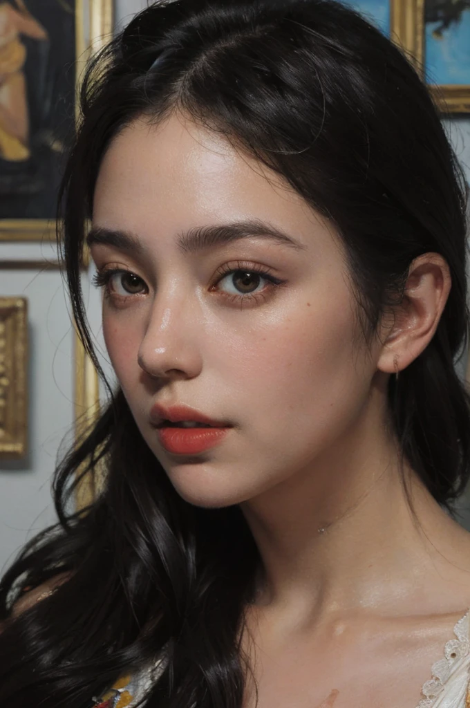 (masterpiece, top quality, best quality,8k,17 years old girl,ultra detailed,raw photo:1.5),(photorealistic:1.4),(cinematic lighting), PerfectNwsjMajic, , Surrealism, UHD, ccurate, Super detail, textured skin, High detail, Best quality, dynamic angle, (high nose,White skin),[Beautiful eyes],[flat chest:large breasts:0.5],(1girl),(good anatomy:0.5)),(Oil painting: 1.5),

\\

A woman with long black hair, (a detailed painting: 0.353), (Gothic art: 0.106)