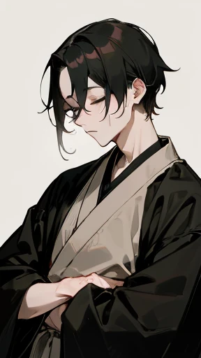 Black kimono from the Taisho period、Mourning clothes、(Pale-faced man)、(Sick man)、Upper Body、Close ~ eyes