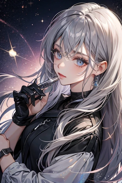licorice hair with gray highlights, SPARKLE; GLITTER