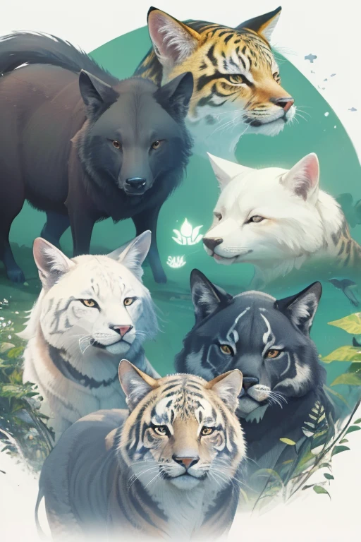 wild animals,wild animals,peaceful animal,animal illustrations,mixed species,different kinds of animals,various species,diverse animals,peaceful coexistence,animal world,animal kingdom,animal art,combination of animals,harmonious animals,author：Maki Haku,animal kingdom插圖,species diversity,和平的wild animals,Peaceful creatures,Peaceful wilderness,natural harmony,mix of animals,wild animals的插圖