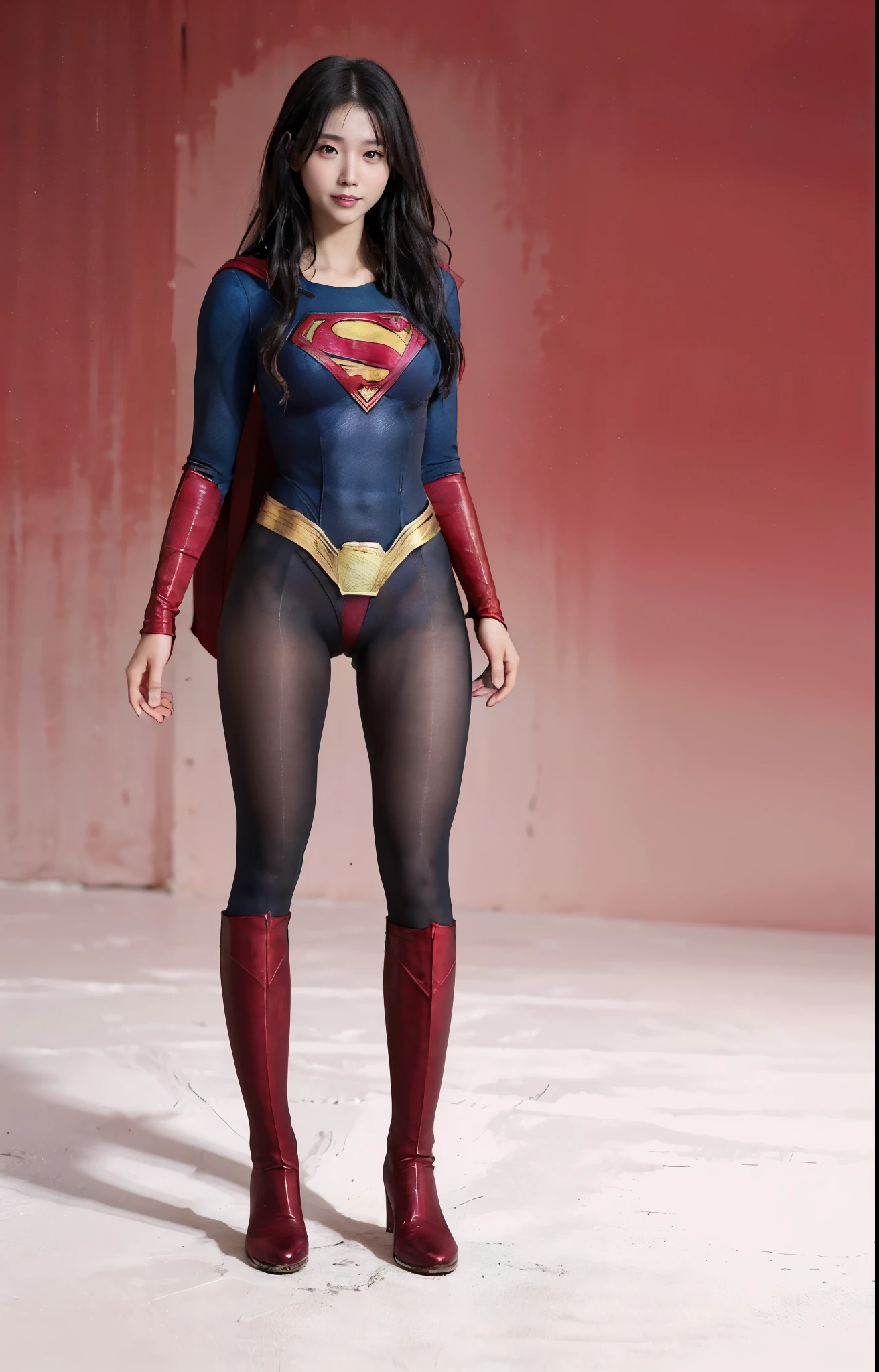 No background、(((Beautiful legs in black tights.)))、(((Legally express the beauty of your smile)))、((((Make the most of your original images)))、(((Body-fitting Supergirl costume)))、(((Supergirl Costume)))、(((Beautiful Hair)))、(((suffering)))、(((Please wear black tights....、Wear red boots)))、((Best image quality、8k))、((highest quality、8k、masterpiece:1.3))、(((Preserve background )))、Sharp focus:1.2、Beautiful woman with perfect figure:1.4、Slim Abs:1.2、Wet body:1.5、Highly detailed face and skin texture、8k